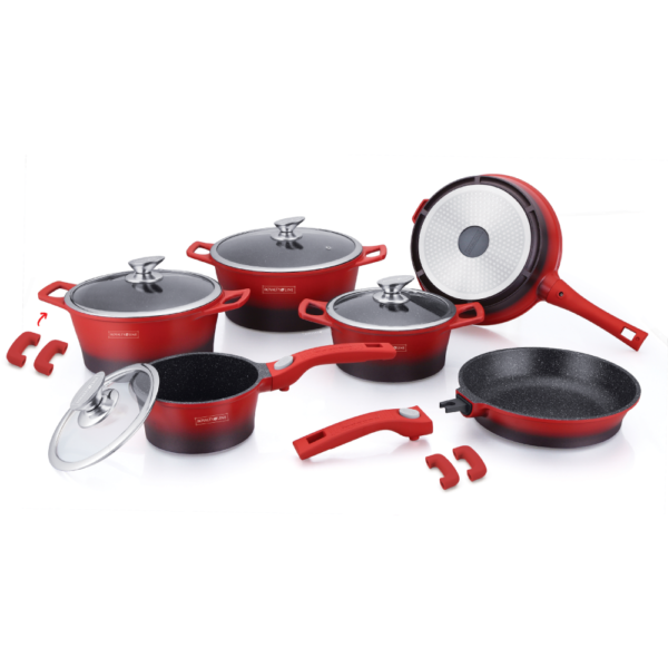 Cookware Premium Diamond Collection - Die Cast Alu - 14Pcs - RED - Royalty Line
