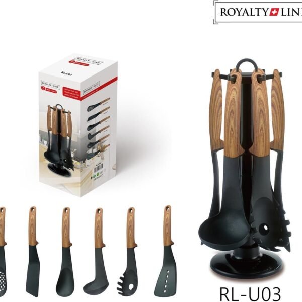 Kitchenware Set Wood Look - 6Piece Cookware Set - BPA-Free - Cooking - Hangable - Heat Resistant - With Carousel - Kitchenset -  Royalty Line