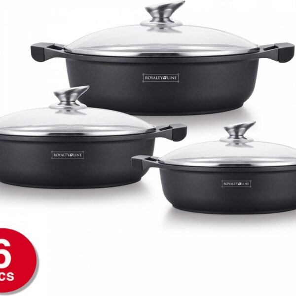 Shallow Casserole SET - Die Cast - Non Stick Greblon Marble Coated - 3L/4.8L/5.5L - Royalty Line