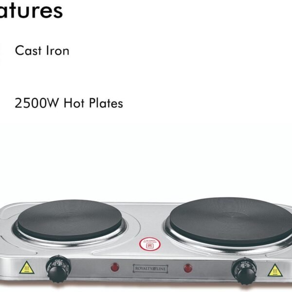 Electric Hob - 2 Burners/Cooking Zones - 1000W + 1500W - Ø155 + 185mm - Stainless Steel