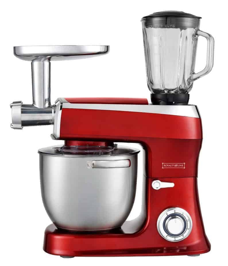 Planetary Mixer 3 in 1 With Blender, Meat Grinder, Whisk, Dough Hook, Mixing Hook - 2100W - 1.5 L Glass Jug - 7.5 Liters stainless Steel Bowl - Red - Royalty Line
