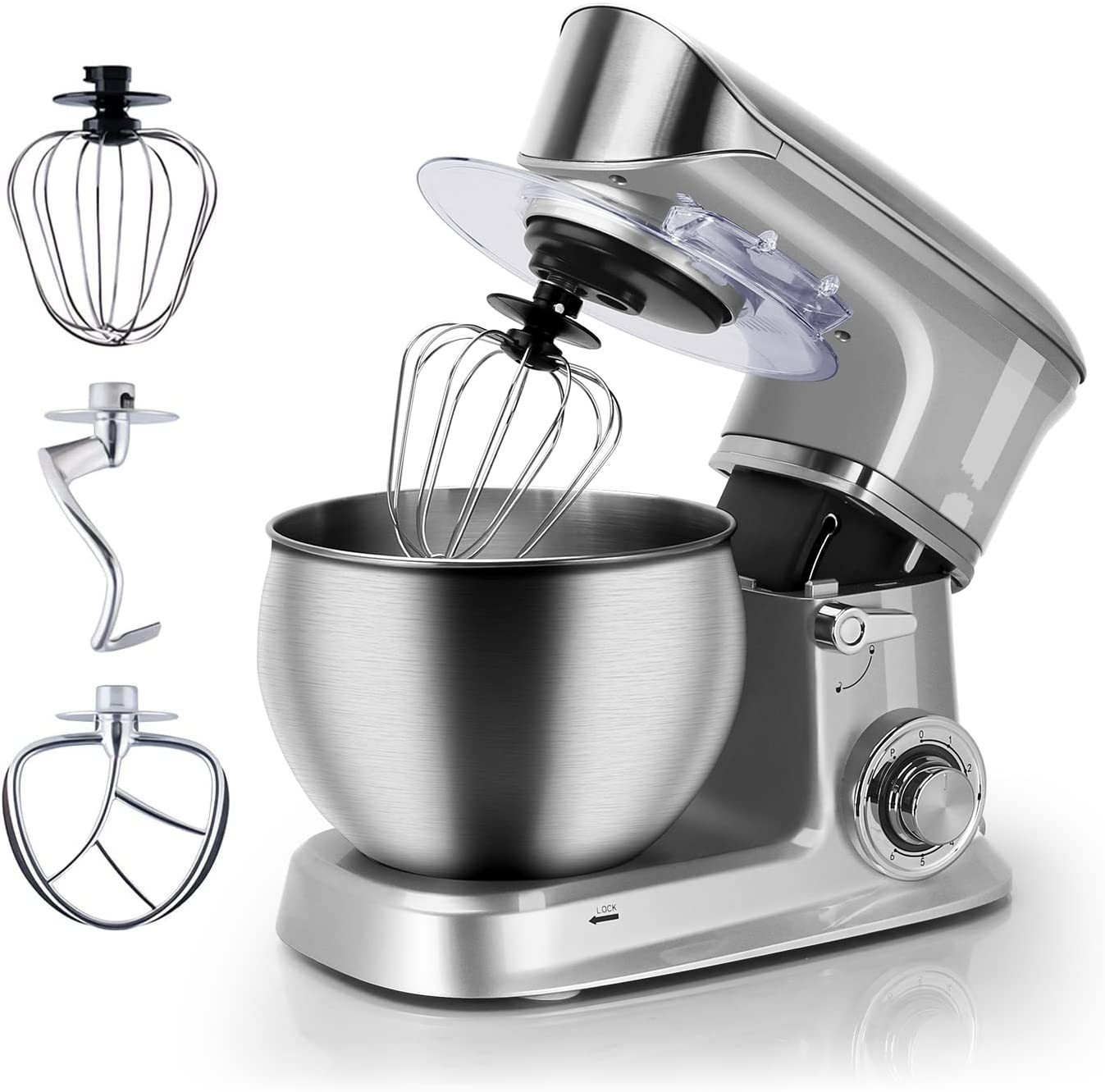 Planetary Mixer - 6 speed Settings - Stainless Steel Mixing Bowl 6.5 L- 1900W - Silver - Royalty Line