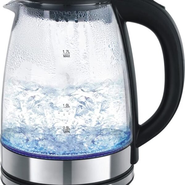 Water Glass Kettle with Blue LED Lighting - 1.7 Liter - 2200W - Stainless Steel- Royalty Line